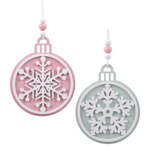Snowflake Pink & Mint Tree Deco 12x9.5x0.5cm