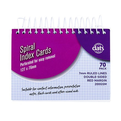 Cards Index Spiral/Ruled 200gsm 127x76mm 70pk