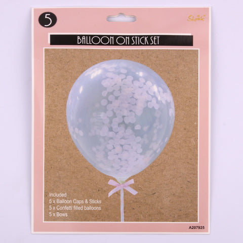 5 Pink Mini Confetti Balloons on Sticks