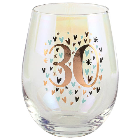 30th Rose Gold Heart Stemless Wine Glass