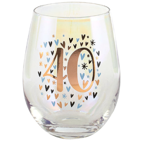 40th Rose Gold Heart Stemless Wine Glass