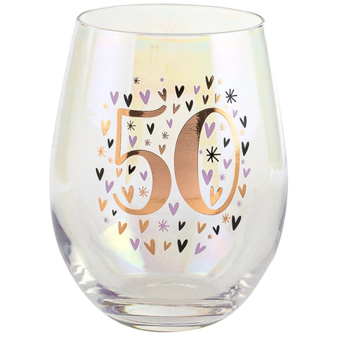 50th Rose Gold Heart Stemless Wine Glass