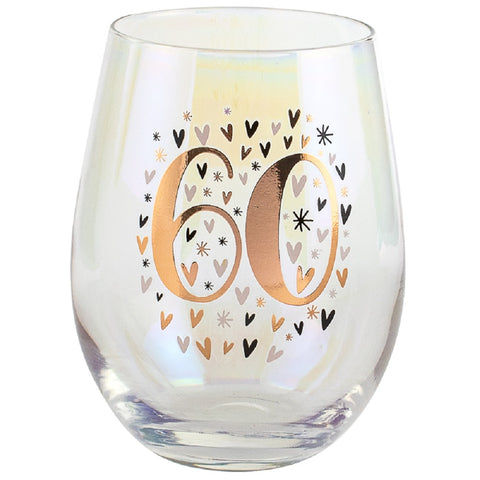 60th Rose Gold Heart Stemless Wine Glass