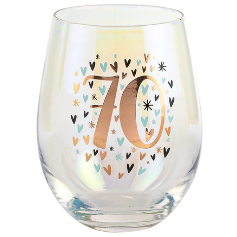 70th Rose Gold Heart Stemless Wine Glass
