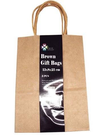 Brown Paper Gift Bag 3pk  15x8x21