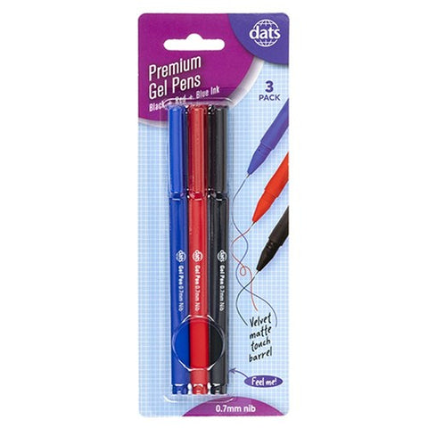 Pen Gel Premium 3pk Mixed Blk,Blue Red Matte Barrel