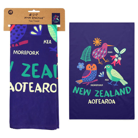 Tea Towel NZ Birds Navy Blue 50x70cm