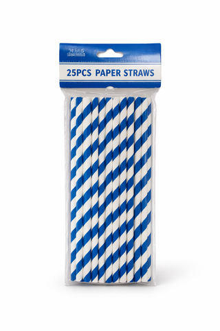 Paper Straw 25pc 197x6mm Blue