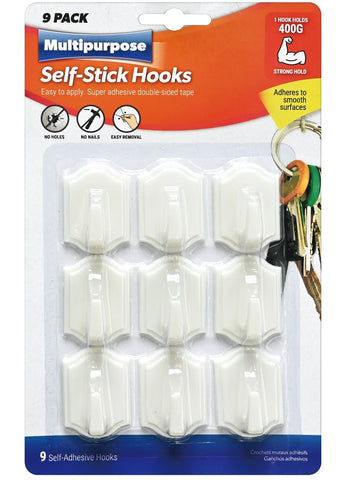 Hooks Self-Stick 4cm White 9 Pack