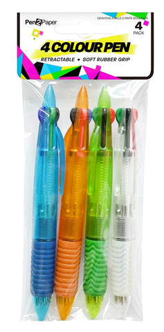 Pens Ball Point 4-Colour 4pk