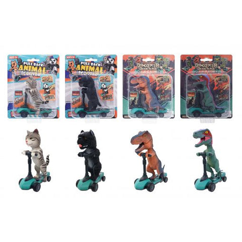 Pull Back Dino or Animal Scooter Toy 10cm 4 Assorted