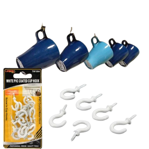 White PVC Coated Cup Hooks 19mm 20pc