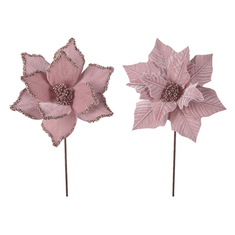 Pale Pink Velour Poinsettia 27cm w/50cm Stem