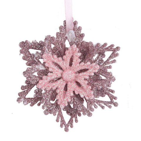 Dusty Pink Glitter Star Tree Deco 9.5x9.5x3cm