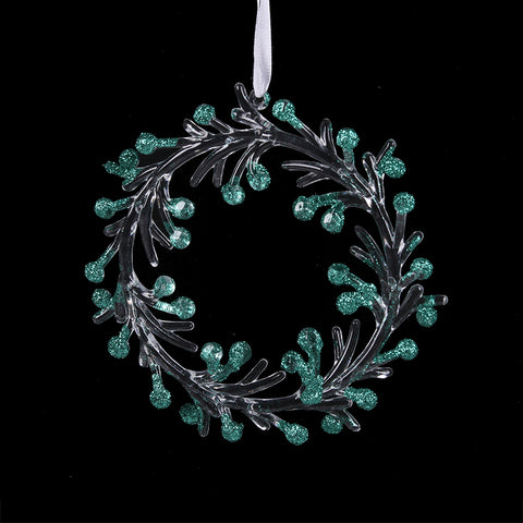 Acrylic Wreath w/Emerald Glitter Tree Ornament 14cm