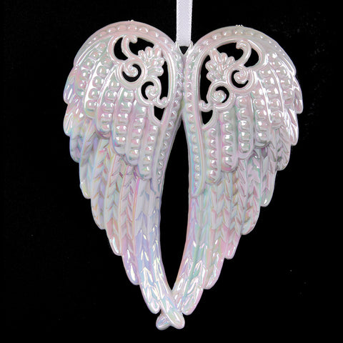 White Irridecent Angel Wing Deco 11x13.5cm