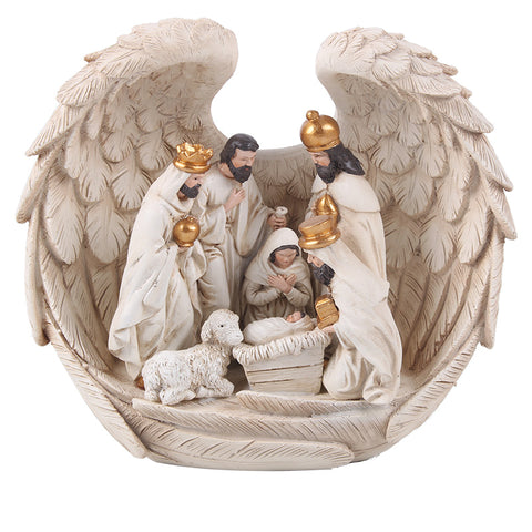 Resin Christmas Family in Angel Wings 19cm
