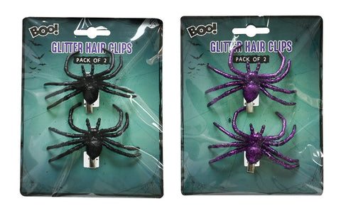 GLITTER SPIDER HAIR CLIPS 2pk ASST