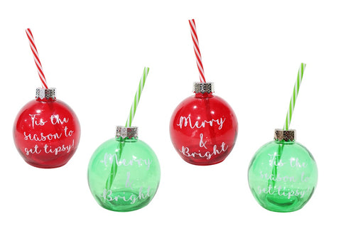 BOOZE BAUBLE WITH STRAW Asst