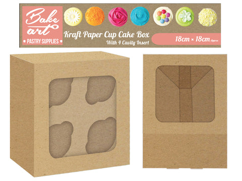 Kraft paper Cup Cakes Box Holding 4 Cakes