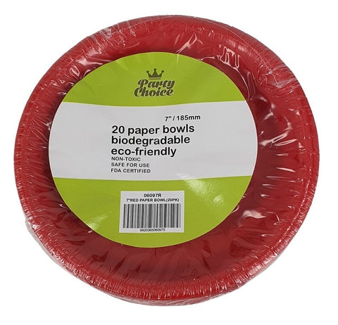 PAPER BOWLS 7" 20PK - RED