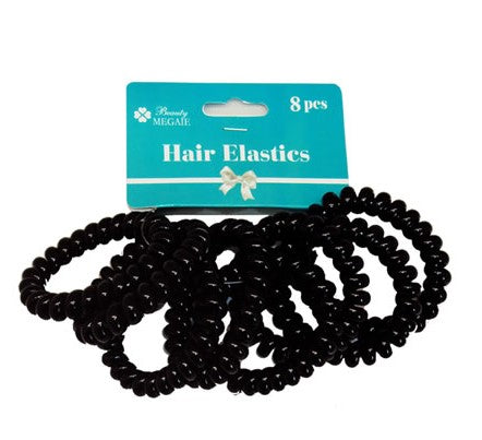 Hair Elastics Coiled Black 8pc