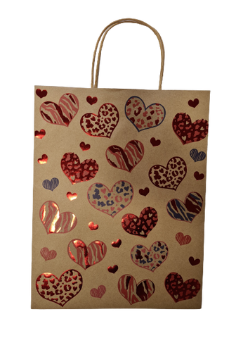 Kraft Gift Bag with Metallic Foil Hearts 25x32cm