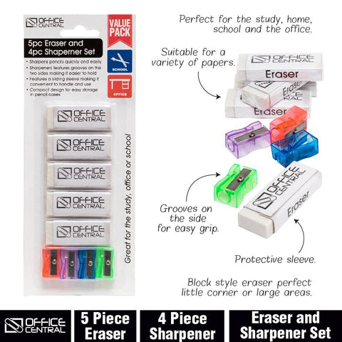5pc Eraser and 4pc Sharpener Set