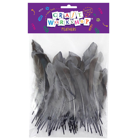 Craft Feathers Grey Black 12-15cm 50pc