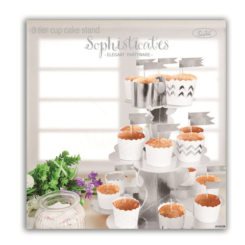 3 Tier Cup Cake Stand - Metallic Silver