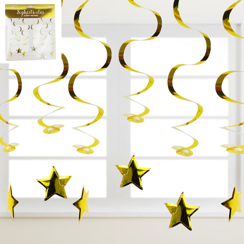 Metallic Gold Swirl Hanging Decoration w/Star 6pk