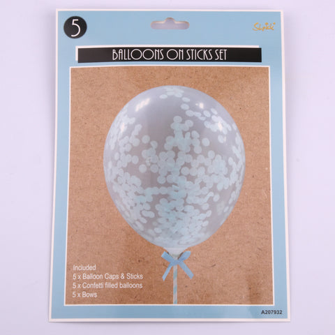 5 Blue Mini Confetti Balloons on Sticks