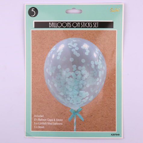 5 Mint Mini Confetti Balloons on Sticks