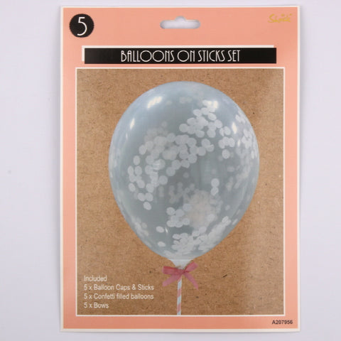5 Coral Mini Confetti Balloons on Stick