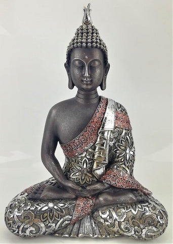 Meditating Buddha Black and Silver