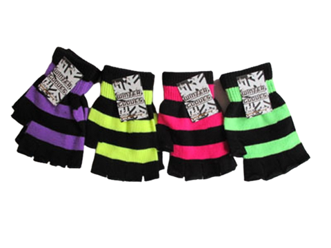 Fingerless Gloves Black w/Neon Stripes