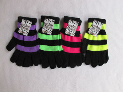 KNIT Gloves Black w/Neon Stripes