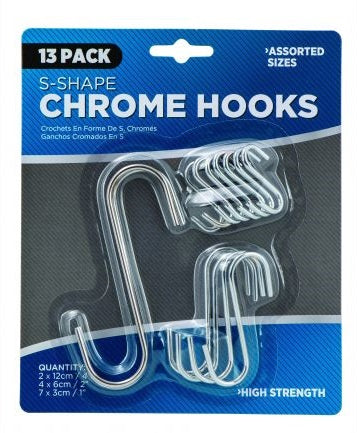 S-Shape Chrome Hooks 13pk