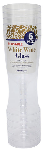 WHITE WINE GLASS 180ML CLEAR 6PK