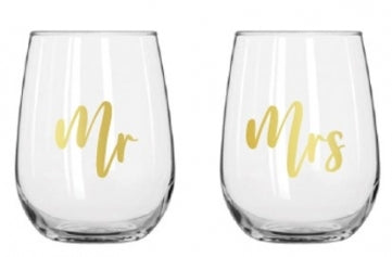 STEMLESS WINE GLASS SET MR/MRS