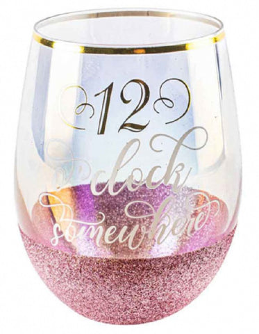 12 O'Clock Somewhere Glitterati Stemless 600ml Wine Glass
