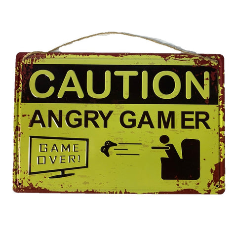 Caution Angry Gamer Raised Metal Wall Art