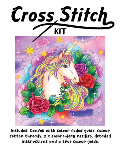Cross Stitch 30x30cm Unicorn w/Flowers